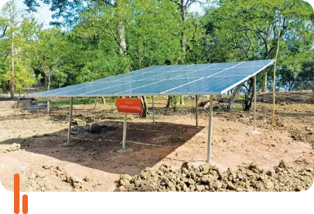 A photograph of a solar panel installed at Tadoba-Andhari Reserve in Maharashtra, showcasing the use of renewable energy within a natural reserve, contributing to sustainable practices in conservation areas.