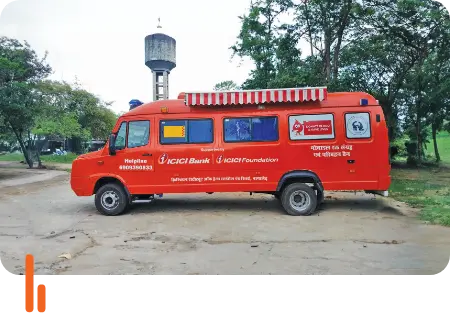 A blood collection vehicle donated by ICICI Bank and ICICI Foundation to the Christian Institute of Health Sciences and Research in Dimapur, Nagaland, parked on the institute's premises.